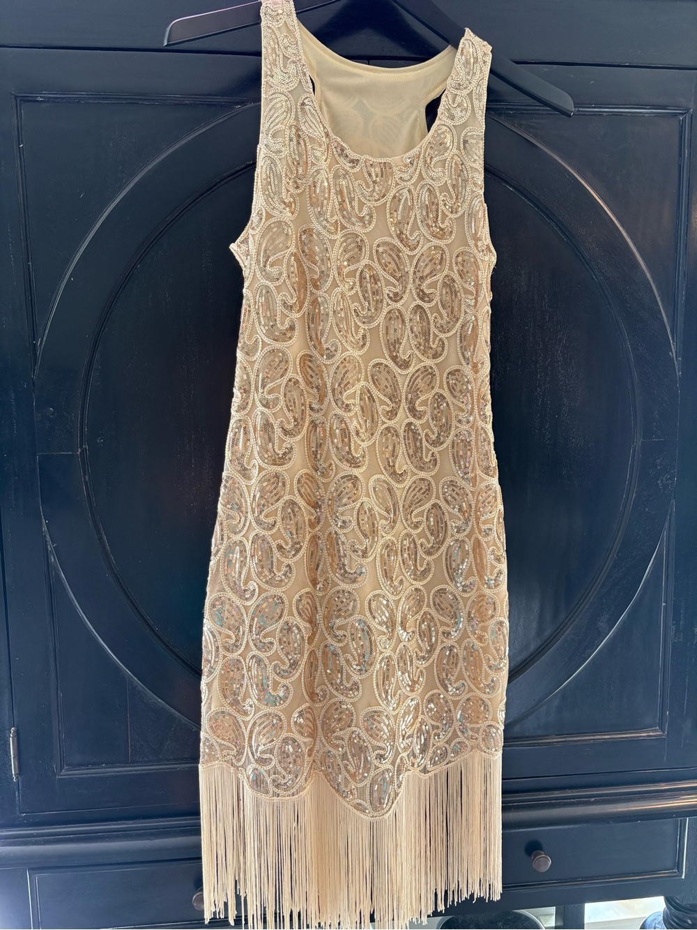 Women's Gold Beaded Fringe Dress